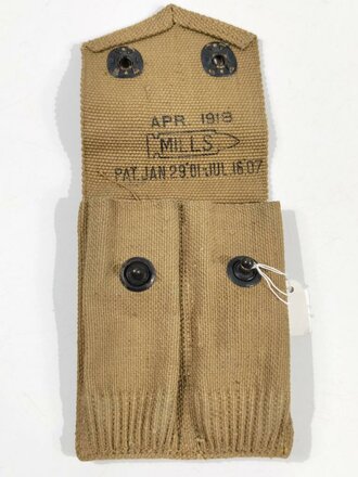 U.S. WWI, AEF Double/Twin Magazine Pouch M1912 for Colt M1911, "Mills", dated April 1918, 14 x 10 x 2 cm, vgc