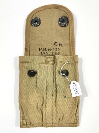 U.S. WWI, Model 1918 AEF Double/Twin Magazine Pouch for Colt M1911, "P.B. & CO", dated Jan. 1918, 14 x 10 x 2 cm, good condition