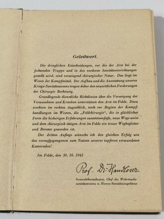 Feldchirurgie, Leitfaden für den Sanitätsoffizier der Wehrmacht, datiert 1943 mit 407 Seiten