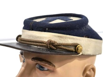 U.S. Civil War era ?, CSA Confederate Cap Kepi with Cross on Crown , visor buttons with confederate eagle, used condition, moth holes