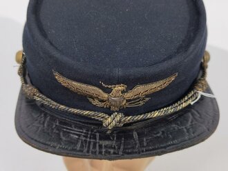 U.S. Civil War era?, Cadet Cap Kepi with Eagle Insignia, "Ridabock Company", visor buttons with "New York" (?) coat of arms, used condition, moth holes