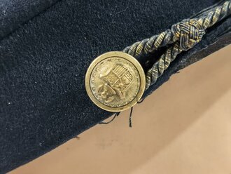 U.S. Civil War era?, Cadet Cap Kepi with Eagle Insignia, "Ridabock Company", visor buttons with "New York" (?) coat of arms, used condition, moth holes