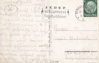 Fotopostkarte "Obersalzberg. Landhaus des Reichskanzlers", Sonderstempel "Jeder Volksgenosse Rundfunkhörer"