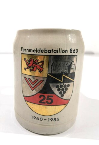 Bierkrug Bundeswehr "25 Jahre Fernmeldebataillon 860, 1960-1985", 0,5 Liter, Made in West Germany