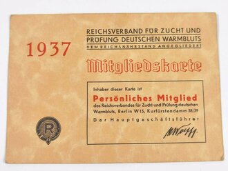 Mitgliedskarte " Reichsverband für Zucht und Prüfung deutschen Warmbluts 1937"
