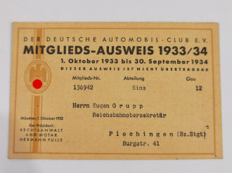 Mitgliedsausweis 1933/34 " Der Deutsche Automobil Club"