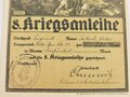 1. Weltkrieg, Zeichnungsurkunde zur 8.Kriegsanleihe eines Sergeanten . 11 x 17cm