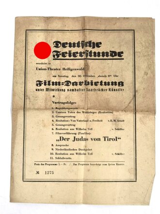 Programm "Deutsche Feierstunde", Union-Theather...
