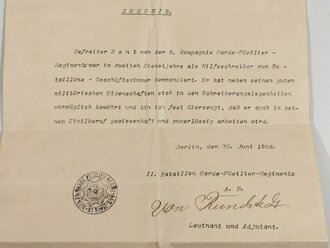 Gerd von Rundstedt, eigenhändige Unterschrift auf Zeugnis eines Gefreiten, Berlin, 30.06.1906, A3