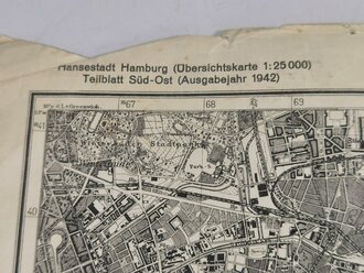 Hansestadt Hamburg Pendelkarte Batl. Schulz von Bülow "Geheim", Vermutlich Frontverlauf zu Ende des Krieges 1: 25000,  99x 96 cm, gebraucht