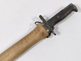 U.S. Army before WWI, Bayonet M1905 and leather Scabbard M1910 with canvas Covering for Springfield M1903 Rifle, dated 1908, 55 cm, good condition