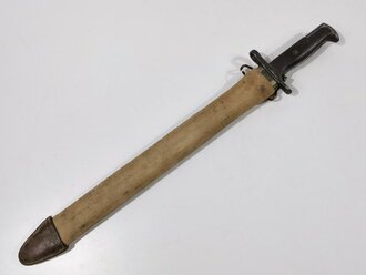 U.S. Army before WWI, Bayonet M1905 and leather Scabbard M1910 with canvas Covering for Springfield M1903 Rifle, dated 1908, 55 cm, good condition