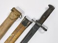 U.S. Army before WWI, Bayonet M1905 and leather Scabbard M1910 with canvas Covering for Springfield M1903 Rifle, dated 1908, 55 cm, good condition