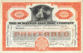 Aktie The Scranton Electric Company, 15.09.1928, DIN A4