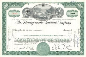 Aktie "The Pennsylvania Railroad Company", 10.11.1958, DIN A4