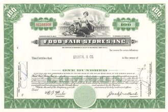 Aktie "Food Fair Stores, Inc.", 15.01.1968, DIN A4