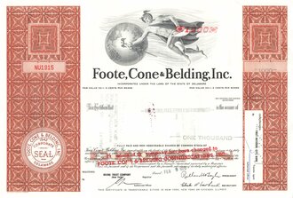 Aktie "Foote, Cone & Belding, Inc.", 09.02.1970, DIN A4