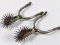 Pair of engraved and etched Spurs, "Chilean 16th Century Style", Iron/Nickel, 20 x 10 cm, good condition