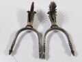 Pair of engraved and etched Spurs, "Chilean 16th Century Style", Iron/Nickel, 20 x 10 cm, good condition