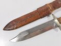 Bowie Knive with bone made handle shells and leather scabbard, "B&D", Blade 23 cm, total length 36 cm, good condition