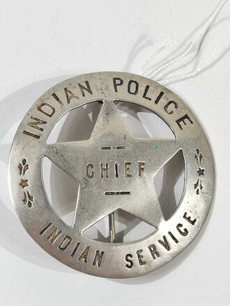 U.S. Indian Police/Indian Service Chief Badge, cupper/non-ferrous and silver plated metal, 5 cm, good condition, most likely reproduktion