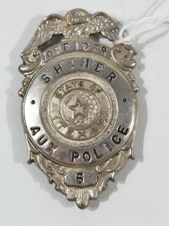U.S, State of Texas Aux. Police  badge, silver plated...