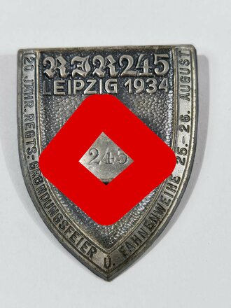 Blechabzeichen "RJR 245", 20 Jährige Regiments Gründungsfeier und Fahnenweihe, 25. bis 26. August 1934, Leipzig, ca. 4,5 x 3,5 cm, guter Zustand