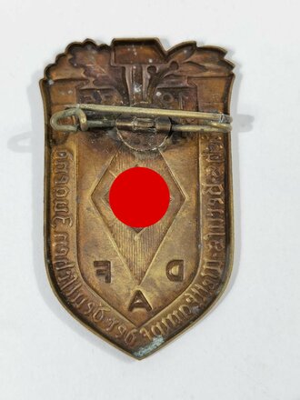 Blechabzeichen HJ/DAF, Reichs-Berufs-Wettkampf der deutschen Jugend, datiert 1934, Leipzig, ca. 4,5 x 3 cm, guter Zustand