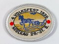 Blechabzeichen mit Textilüberzug, "4. Volksfest Mölkau", 29. bis 31.08. 1936, ca. 4,5 x 3,5 cm, guter Zustand