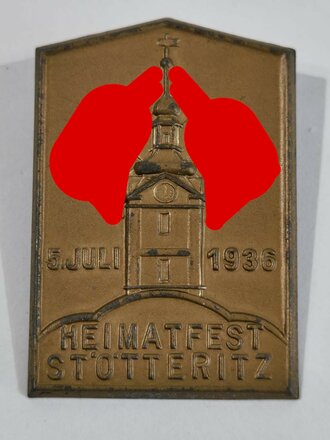 Blechabzeichen "Heimatfest Stötteritz", 05.07.1936, ca. 5 x 3,5 cm, guter Zustand