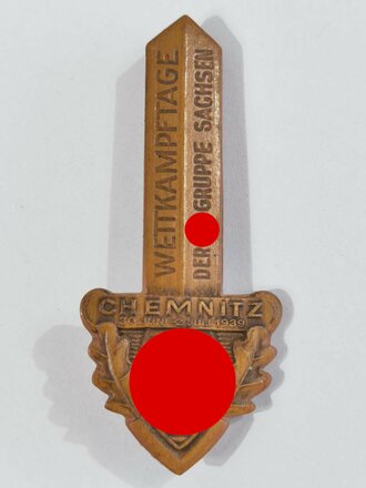 Abzeichen aus Leder ? SA, "Wettkampftage der SA-Gruppe Sachsen", Chemnitz 30.06. bis 02.07.1939, ca. 7 x 3 cm, guter Zustand