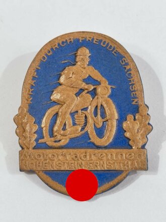Abzeichen aus gepresster Pappe "KdF Sachsen", Motorradrennen Hohenstein-Ernstthal, ca. 4,5  x 3,5 cm, guter Zustand