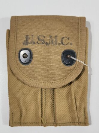 U.S. Army WWI, AEF Ammunition Pouch M1918 for . 45 automatic pistol, "679 P.B. & Co. 7 - 1918", vgc, the "USMC" stenceling is most likely  modern added