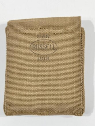 U.S. WWI, AEF Double/Twin Magazine Pouch M1912  for Colt M1911 automatic pistol, "RUSSEL", dated 1918, ca. 13 x 10 x 2 cm, vgc