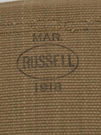 U.S. WWI, AEF Double/Twin Magazine Pouch M1912  for Colt M1911 automatic pistol, "RUSSEL", dated 1918, ca. 13 x 10 x 2 cm, vgc