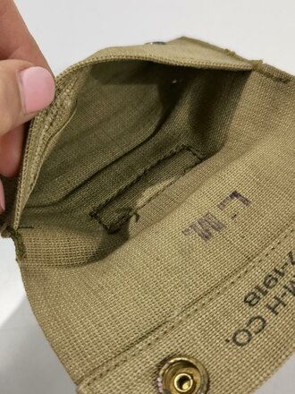 U.S. WWI, AEF Pouch M1910 for First Aid Packet first pattern, "The M-H CO. 7-1918", ca. 8 x 13 cm, vgc