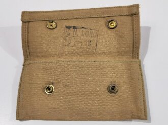 U.S. WWI, AEF Pouch for the later produced First Aid Packet with waterproof wrapping, "R.H. LONG 8 -18", ca. 8,5 x 17 cm, vgc