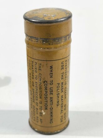 U.S. WWI, AEF Can with Anti-Dimming Stick for Gas Masks, ca. 8 x 3 cm, good condition