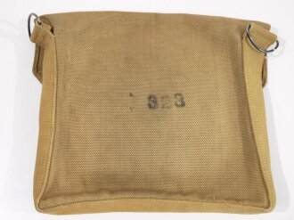 U.S. most likely WWI era Mills manufactured Haversack similar to British 1908 pattern.,"First Motor Corps Mass. State Guard"  Stamp,  29 x 25 x 5 cm, good condition