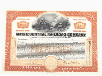 Aktie "Maine Central  Railroad Company", 04.01.1916, incl. Echtheitszertifikat und hist. Hintergrundinformationen, DIN A4