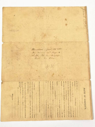 U.S. Civil War Certificate of Discharge, Union Army, Regiment of Indiana Heavy Artillery Volunteers, 20.01.1866, DIN A4