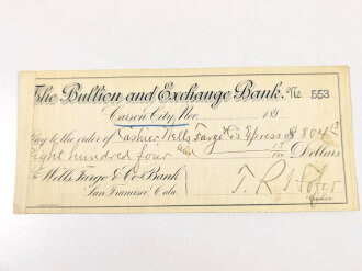 Check "The Bullion and Exchange Bank", 1890s, DIN A 5