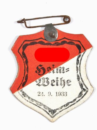 Pappabzeichen "N.S. Heimweihe 24.9.1933", guter Zustand