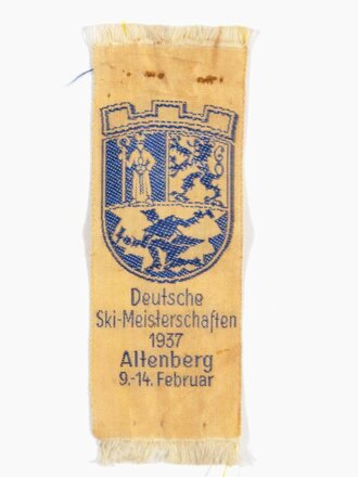 Stoffabzeichen"Deutsche Skimeisterschaften 1937 Altenberg 9.-14. Februar", gebraucht, Rostflecken