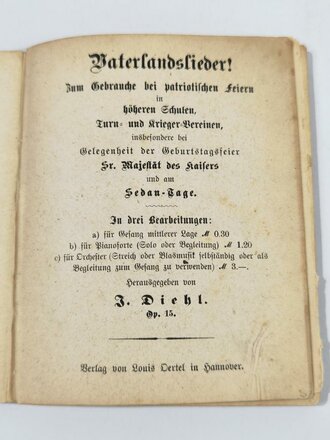 "Vaterlandslieder!", J. Diehl, 92 Seiten, vor 1918, gebraucht, DIN A5