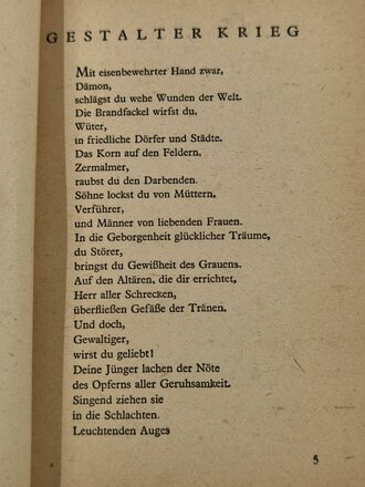 "Vater aller Dinge. Ein Buch des Krieges", Zentralverlag der NSDAP, Kurt Eggers, 80 Seiten, 1943, Einband vollständig abgelöst, gebraucht, DIN A5