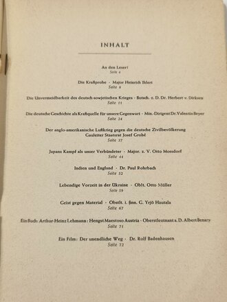 "Was uns bewegt. Fragen der Weltanschauung, Politik, Geschichte und Kultur", 8. Heft, Tornisterschrift für Offiziere der Wehrmacht, OKW, 72 Seiten, 1943, gebraucht, DIN A5