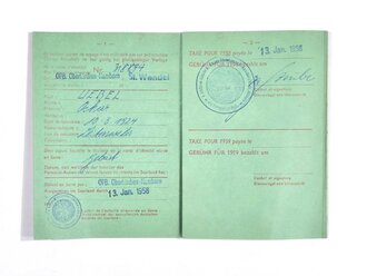 Französische Besatzungszone, Carnet de Voyage/Reiseheft, St. Wendel, 13.01.1958, gebraucht, DIN A6