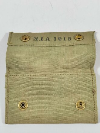 U.S. WWI, AEF Pouch M1910 for First Aid Packet first pattern, "R.I.A. 1918", ca. 8 x 13 cm, vgc