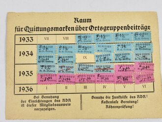 Mitgliedskarte Reichsverband deutscher Rundfunkteilnehmer, Harburg, 17.08.1933, gebraucht, DIN A6